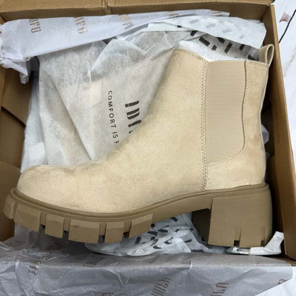 IDIFU Women's Nude Suede Platform Lug Sole Chelsea Ankle Boots 8.5 - Picture 7 of 7